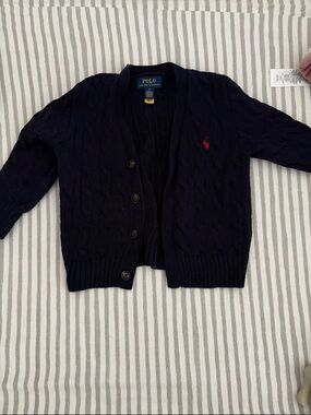 Polo by Ralph Lauren Navy Cable-Knit Cardigan with Red Pony Logo